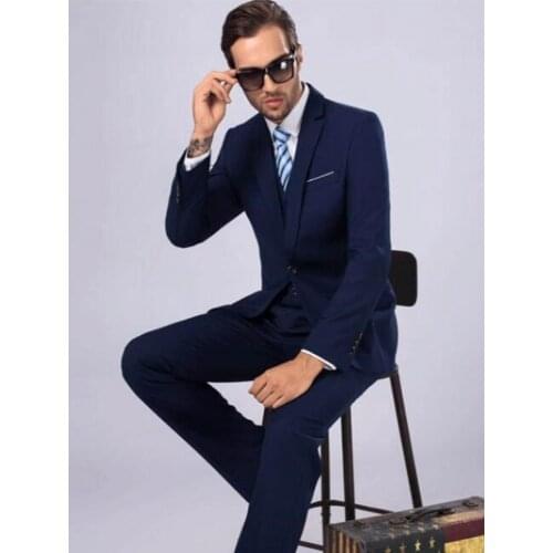 Slim Fits Navy Mens Evening Dress Toast Suit Groom Tuxedos Party Coat Waistcoat Trousers Sets (Jacket+Pants+Vest+Tie) NO:095