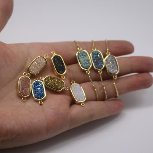 1dozen New arrival Titanium Druzy Agates Conector, Gold plates necklace pendant for women jewelery, original design, spring gift