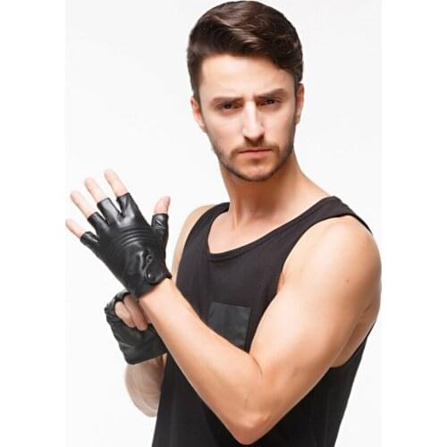 Men genuine leather car motorcycle driving gloves summer cool half finger breathable non-slip leather gloves male AGD027