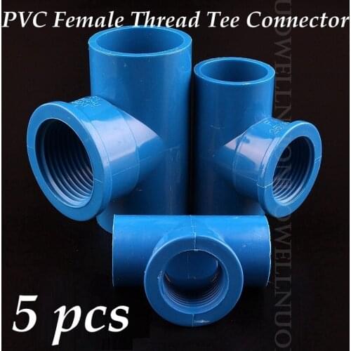 5pcs 1/2"~3/4"Female Thread Equal Tee Connectors 20~32mm PVC Pipe Reducing 3 Way Connectors Joints Water Pipe Adaptor Fittings