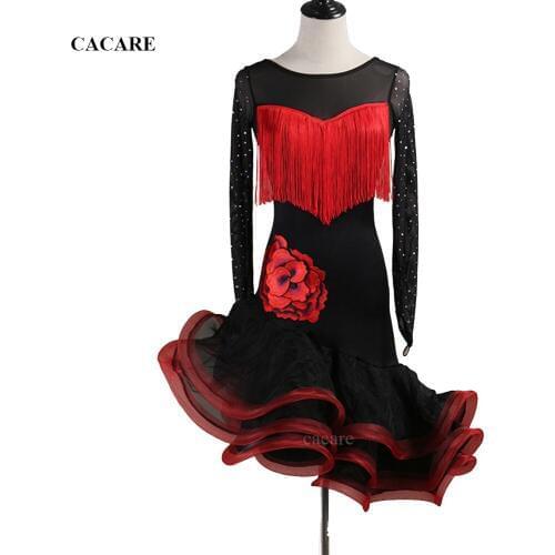 Latin Samba Dance Dress Sale Women Girls Flapper Salsa Dance Competition Dresses D0526 Fluffy Sheer Hem Rhinestones Applique