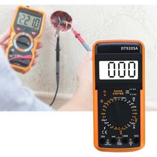 DT9205A Hand-held Multimeter Digital Overload Protection Non-slip LCD Display Electric Multimeter for Test High Precision Number