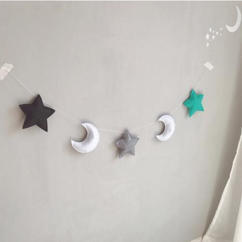 Grey White String Star Moon Cloud Garland Party flag Kids Room Hanging Wall Decor Tent Bed Mat Baby Shower Bunting Ornament