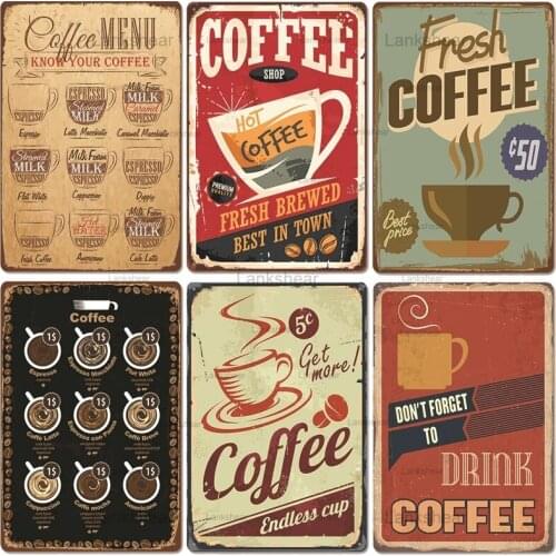 Fresh Coffee Vintage Art Plaque Metal Tin Sign Retro Drink Coffee Posters Cafe Shop Restaurant Bar Pub Club Home Room Decoration