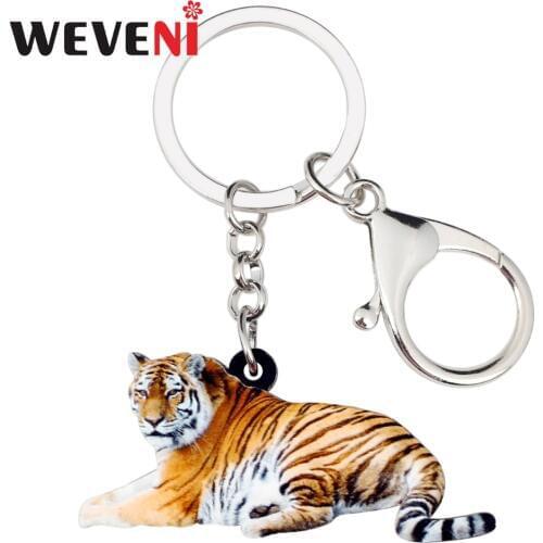 WEVENI Acrylic Original Jungle Tiger Key Chains Keychains Rings Wild Animal Jewelry For Women Girls Holder Party Charms Pendant