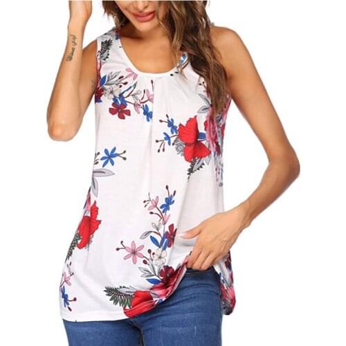 YYCZF Summer Vintage Floral Printed Loose T Shirts Women Sexy V-Neck Pullover Tops Ladies 2XL Casual Sleeveless Vest Blusa Femme