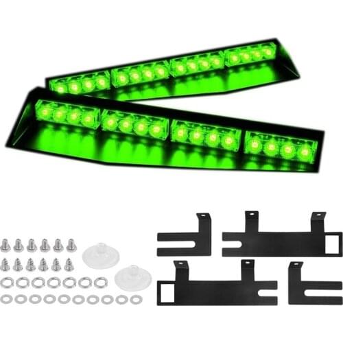 Green 32LED Visor Lights 15 Flash Patterns Emergency Strobe Lights Windshield Split Mount Light Bar Law Enforcement Hazard War