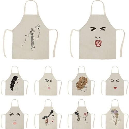 Women Face Smail Kitchen Aprons for Women Cotton Linen Bibs Household Cleaning Accessories Cooking Apron WQTX56