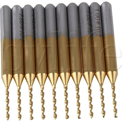 10pcs 1/8" Titanium Coated Carbide 1.0mm Micro Drill Bits PCB CNC End Mill Tool