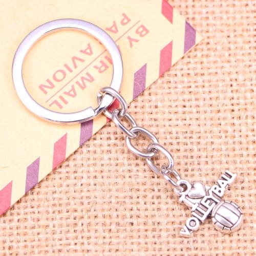 20pcs New Fashion Keychain 21x20mm i love volleyball Pendants DIY Men Jewelry Car Key Chain Ring Holder Souvenir For Gift