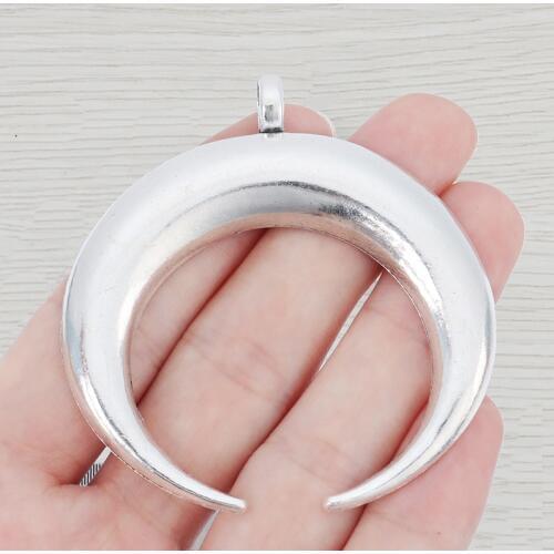 3 x Tibetan Silver Large Double Ox Horn Crescent Moon Charms Pendants for Necklace Jewelry Making Findings 66x63mm