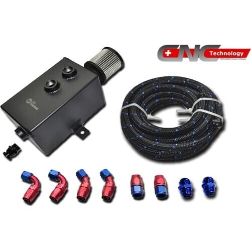3L_OT_BK_NL- 3L BLACK ALUMINIUM OIL CATCH CAN TANK KIT AN10 NYLON HOSE