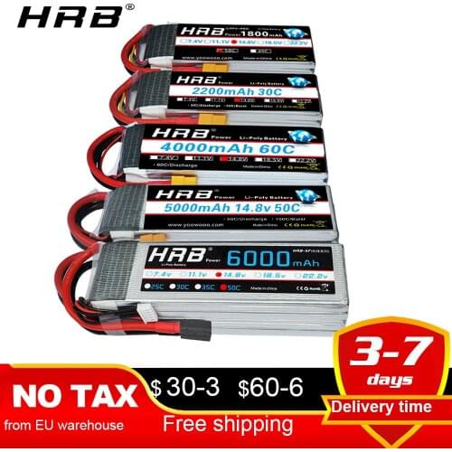 HRB 4S Lipo Battery 14.8v 5000mah 6000mah 4S 2200mah 3300mah 4200amh 12000mah 22000mah RC lipo Dean for rc car drones helicopter