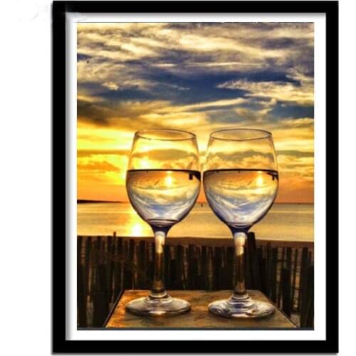 Diamond Painting, 5D DIY Full Round/square Diamond Embroidery, Wine Glass Landscape Art Cross Stitch Home Decoration Gift