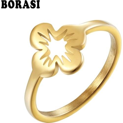 BORASI New Brand Ring Popular Romantic Wedding Ring For Women Stainless Steel Flowers Shape Ring Gold Color Jewelry rings