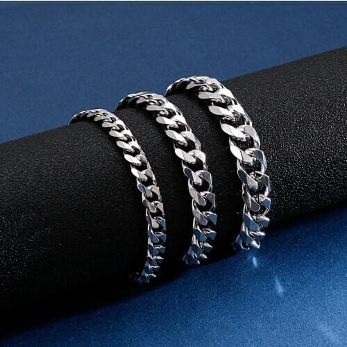 7/9/10mm Men Bracelets Simple Stainless Steel Curb Cuban Link Chain Bracelets for Women Unisex Wrist Jewelry Gifts