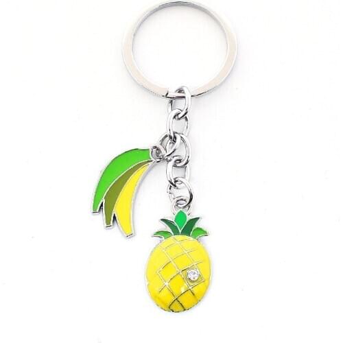 FREE SHIPPING BY DHL 100pcs/lot Cute Metal Banana Keychains Pineapple Keychains Fruit Keyrings Gifts
