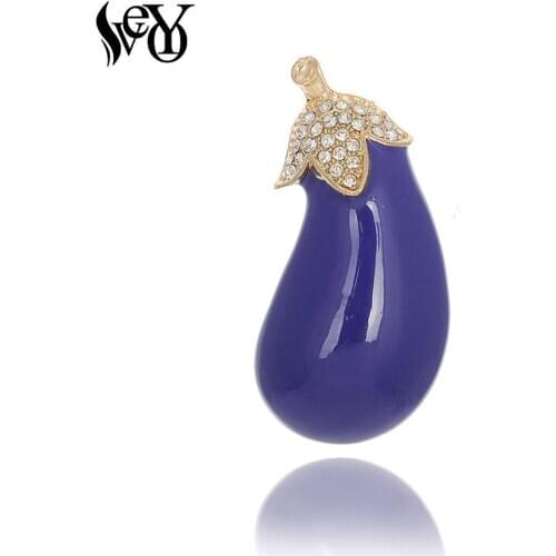 VEYO Eggplant shape Cute Rhinestone Brooch Pin Enamel Brooches Clothes Backpack Badge Gift