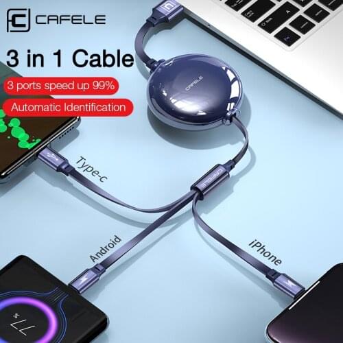 Cafele 5A 3in1 Phone Charger lightning CableFor iPhone 11 12 Retractable Micro Usb C Type C Cable For Xiaomi Wire Charging Cord