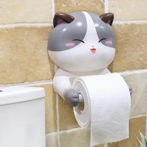 Toilet Roll Holder Wall-mounted Cute Cat PVC Creative Roll Paper Tissue Rack Home Decor for Bathroom