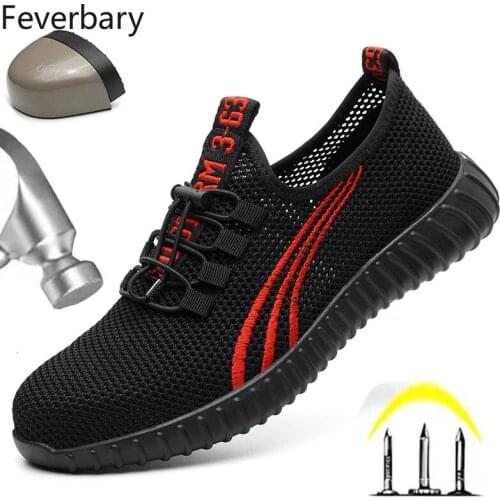 Feverbary Mens Safety Shoes Steel Toe Cap Puncture-proof Work Boots Women Outdoor Hiking Mountain Climbing Non-slip Sport Shoes