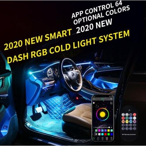 HOLYWOOT RGB Car Atmosphere Lighting Neon Optical Fiber LED Neon Strip Lights With Bluetooth Remote Dashboard Lamp App Controll