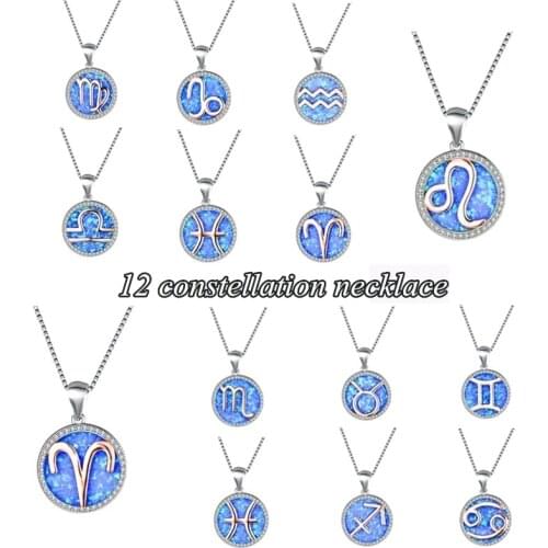Exquisite Fashion Lady Twelve Constellation Pendant Necklace Charm Opal Aries Leo Wholesale Direct Sale 12 Constellation Jewelry