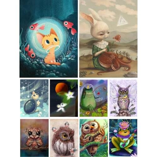Cartoon Cat Rabbit Owl Diy 5D Diamond Painting Full Square and Round Embroidery Mosaic Wall Art Cross Handmade Home Decoration