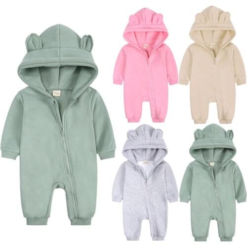 Winter Hoodies Baby Girl Clothes Boys Romper Casual Hoody Bear Ears Jumpsuit Pullover Zipper Overalls Baby Clothes Girls Sets