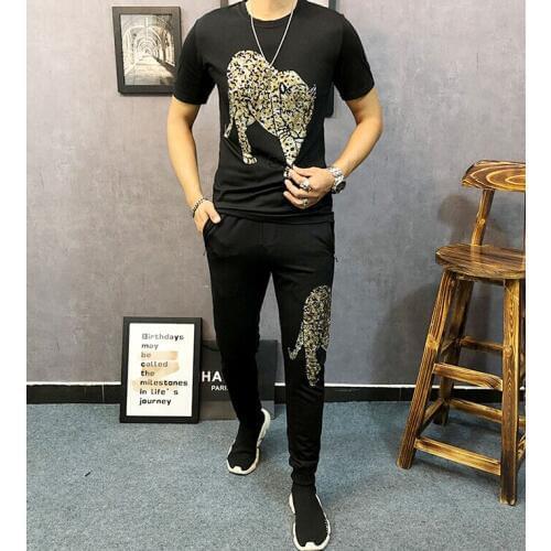 2 Pieces Sets Tracksuit Men New Brand summer design Diamond Stone Slim Tracksuit Male