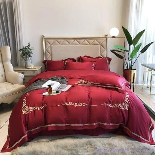 Quality HomeTextile 60S Austrian Lenzing Tencel Bedding Set embroidery Lyocell quilt cover silky nude sleeping bedding wholesale