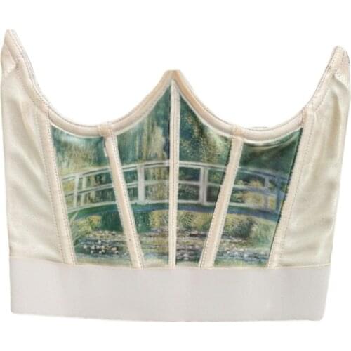 Women Vintage Angel Print Corset Wrap Girdle Boned Waist Shaper Underbust Bustier Cincher Elastic Slim Belt Shapewear