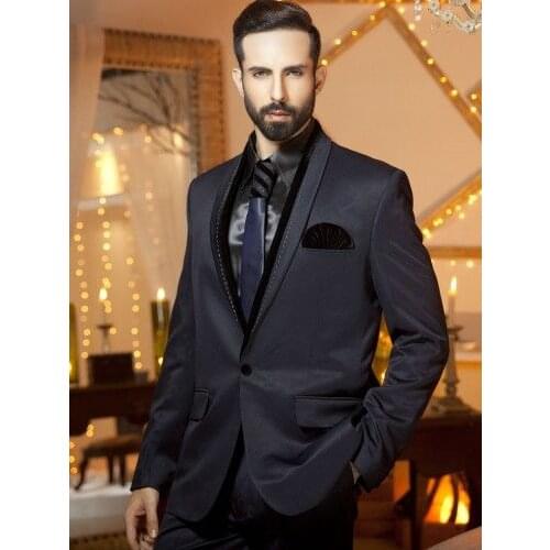 Italian Designs Black Shawl Lapel Men Suit Slim Custom 2 Pieces Business Men Formal Party Prom Tuxedo (Coat+Pants+Tie)