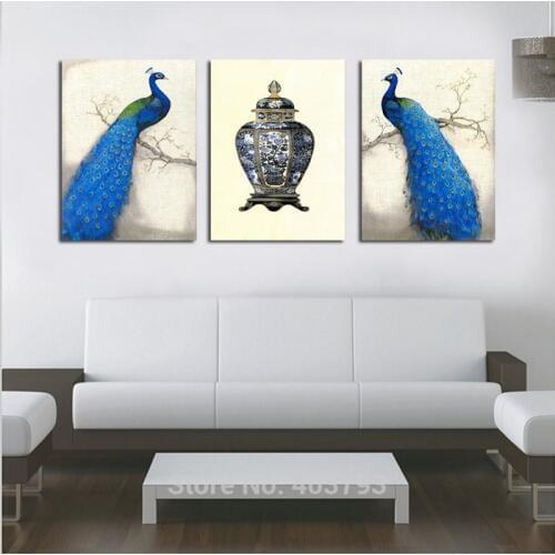Beautiful Peacock On Tree Painting Printed On Canvas Peacock Canvas Wall Art For Living Room Classical Design For Wall Unframed
