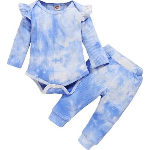 Summer Baby Girl Baby Clothing Long Sleeve Tie Dye Print Romper Top Trousers Outfits Clothes Long sleeve Baby Outfits Set