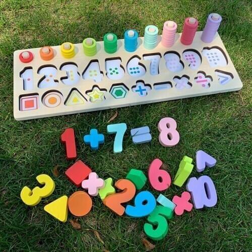 JaheerToy Math Toys for Children Colored Circle Montessori Educational Wooden Toy Shape Number Matching Game Early Educational