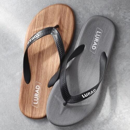 High-Quality PU Wood Pattern Mens Women Summer Outdoor Anti-Slip Character Drag Gentleman Socool Fashion Beach Slippers