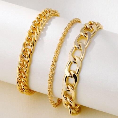 IFMIA Bohemian 3pcs Punk Cuban Chain Bracelets Set For Women Miami Boho Thick Gold Color Charm Bracelets Bangles Fashion Jewelry
