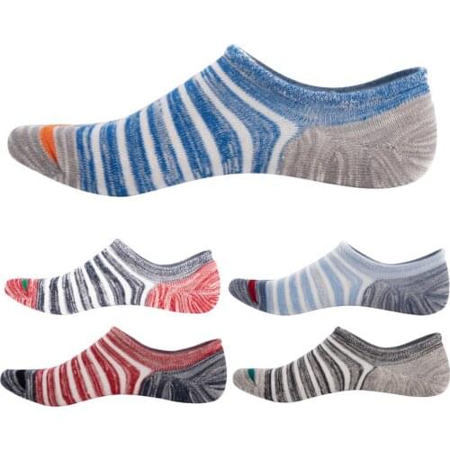 5Pcs Men Summer Stripes Cotton Breathable Anti Slip Low Cut Invisible Boat Socks
