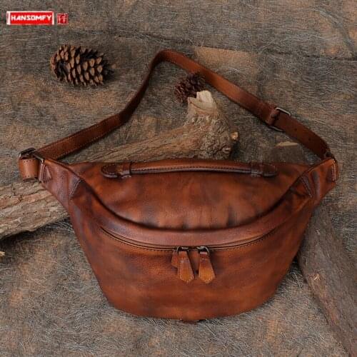 New Handmade Retro Leather Chest Pack Women Belt Bag Cross-body Chest Bag Casual Saddle Bags First Layer Cowhide Soft Ladies
