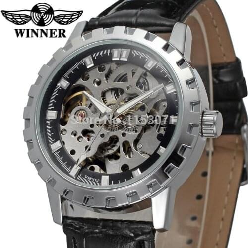 WRG8079M3S2 Winner brand new automatic men silver color skeleton fashion dress wrist watch with gift box free shipping