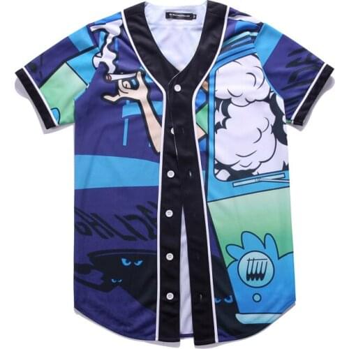 New summer European and American creative 3D cartoon print large size cardigan mens short sleeve baseball suit