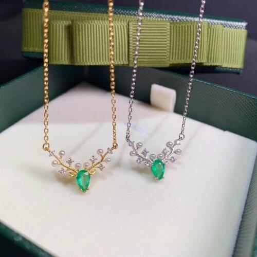 Natural green Emerald Pearl Necklace natural gemstone Pendant Necklace S925 silver trendy fawn water drop girl gift Jewelry