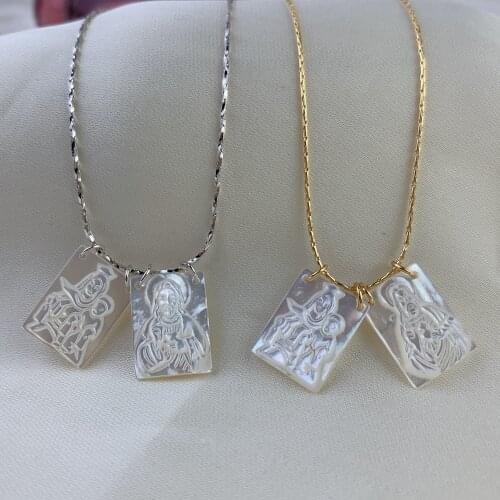 12*16mm Rectangle Jesus Virgin Mary Pendants Necklaces For Women Teen Girls 2021 Natural Mother of Pearl Shell Religious Jewelry