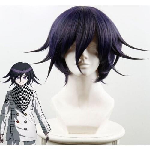 Danganronpa V3: Killing Harmony Ouma Kokichi Cosplay Wig for Man Boys Short Straight Anime Wig Christmas Party Gift Blue Black