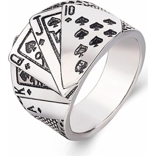New Design Punk Straight Flush Poker Finger Ring Gambling Creative Good Luck Signet Rings Anel Anillos For Men Women Sizes 6-10