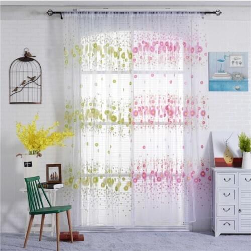 Sheer Voile Window Tulle Curtains Bedroom Living Room Balcony Flowers Printed Sun-shading Translucent Curtain