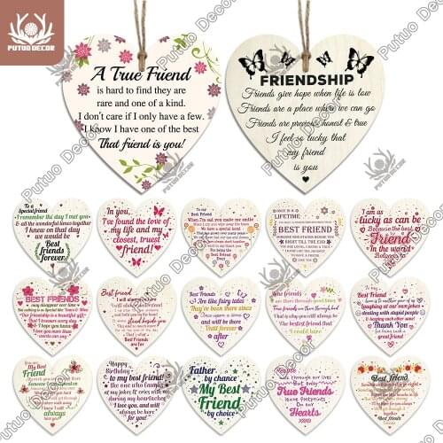 Putuo Decor Friendship Heart Shape Wooden Hanging Sign Best Friend Love Plaque Ornament for Birthday Gift To Friend Keepsake Tag