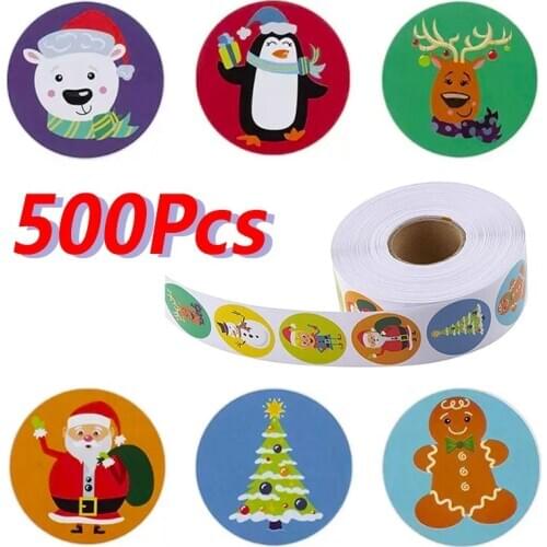 500pcs Tag Christmas Stickers For Kids Seal Labels Sticker Cute Pattern Cartoon Reward Sticker Children Toys Gift Waterproof