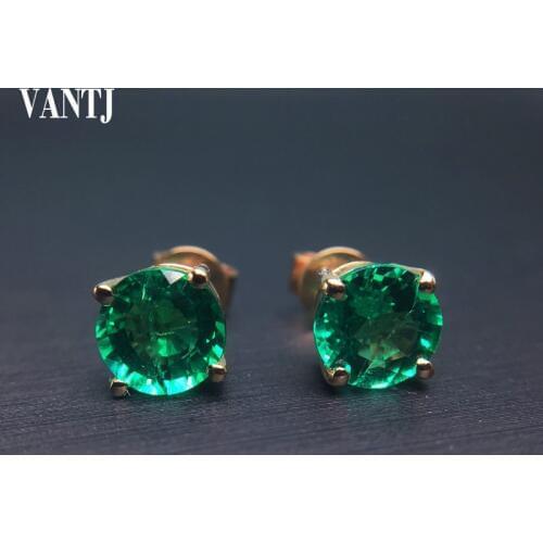VANTJ Real 14K Gold Lab Grown Created Colombia Emerald "CCE" Stud Earring Au585 Fine Jewelry Women Party Gift
